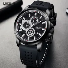 MEGIR военные кварцевые часы мужские лучший бренд класса люкс Хронограф Спортивные часы Relogios Masculino силиконовые наручные часы мужские 2101 черные