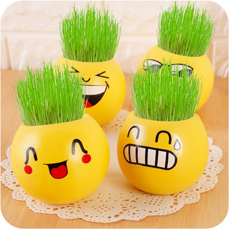 

Prevent Radiation Office Mini Grass Potted Fun DIY Planted Grasshead Doll Landscape Plant Home Decorations Supplies