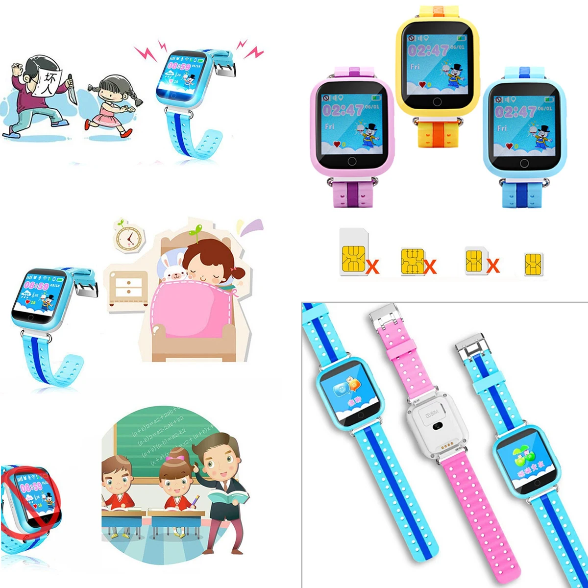 Childrens smart watch Q750 IPS Colorful touch screen GPS Remote monitoring Pedometer Learning 2G SIM card For Android IOS