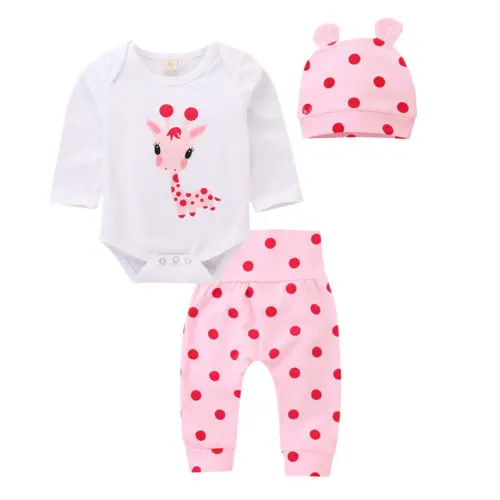 

Emmababy Cute Toddler Baby Girls Boy Deer Print Romper Long Sleeve Jumsuit+Long Pants+Hat 2Pcs Set Kids Clothing Outfits