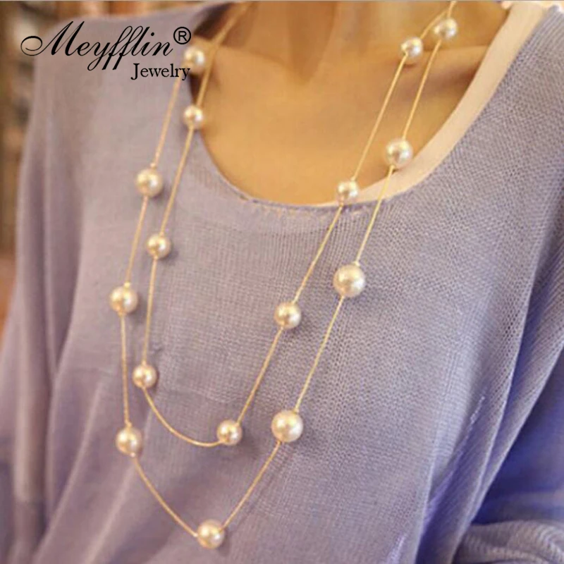 Simulované Pearl šperky Collier módní dlouhé náhrdelníky a přívěsky velké vícevrstvé vánoční dárky zlato pro ženy Collares Bijoux  t