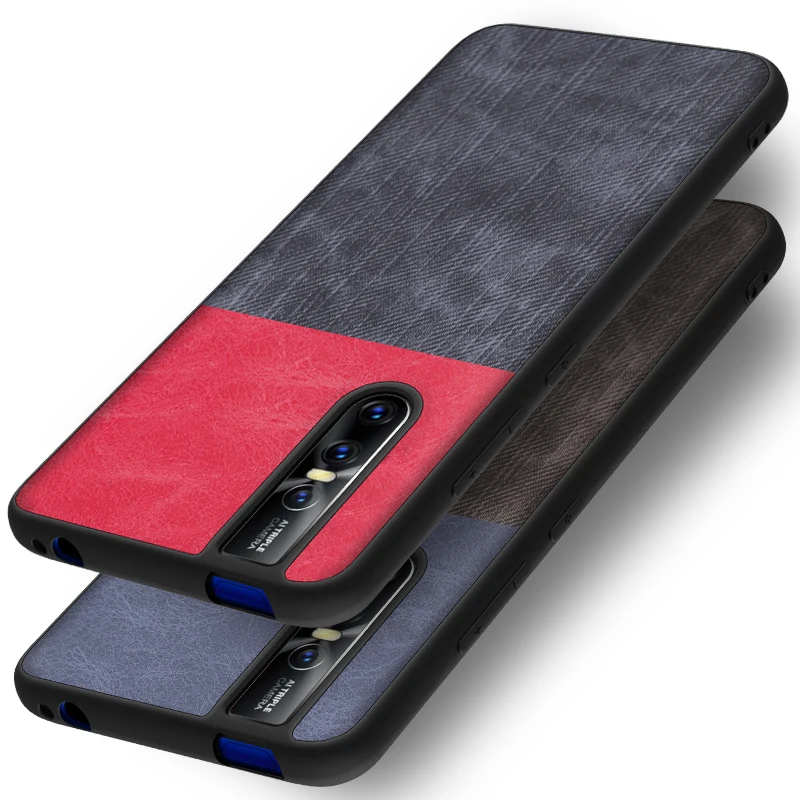 Case for vivo V15 Pro edge shockproof linen finish jeans PU leather back cover