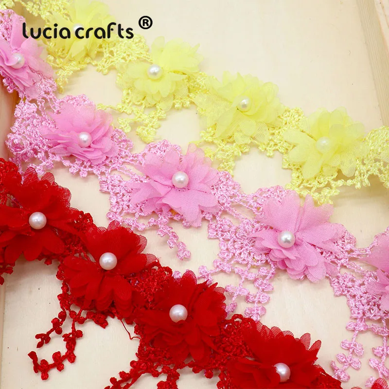 Lucia crafts 1 ярдов/партия 7 см Цветочная вышивка кружевная отделка ткань Сделай Сам