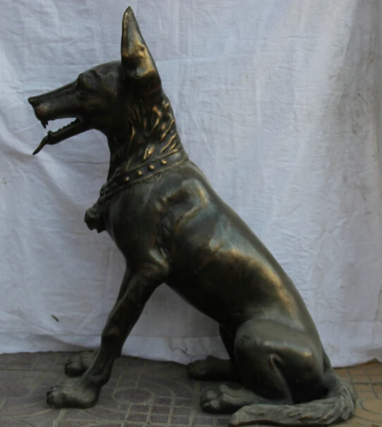 

JP S62 32" Old Chinese Folk Bronze Zodiac Year Door Police Dog Doggie sculpture Statue