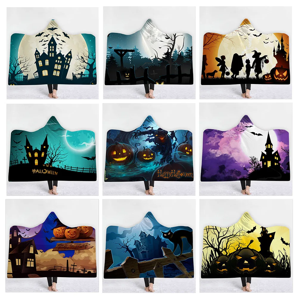 

3D digital printing Halloween Hooded Blanket Cloak Cashmere Blanket Children Thicken Cobertor Magic Hat Cloak Throw Blanket