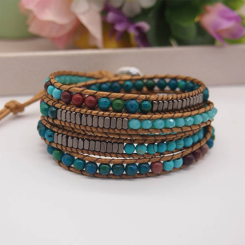 Pulseira de pedra natural estilo boho, envoltório