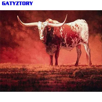 

GATYZTORY Frameless Bull DIY Painting By Numbers Animals Vintage Painting Kits Paint By Numbers For Room Decoration Wall Artwork