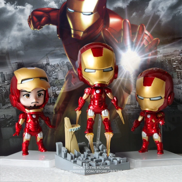 Disney Marvel Мстители 3 шт./компл. Железный человек версии Q фигурка аниме украшение ПВХ