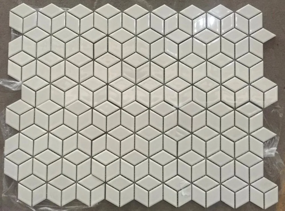 3D белая мозаичная плитка фарфоровая, алмазный дизайн керамическая Наклейка на стену, ванная туалет стены пол/плитка для кухонного фартука, 3D4801