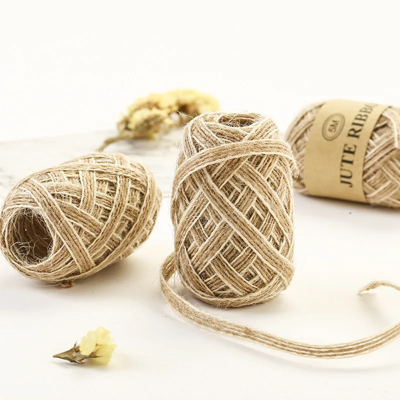 

5M/Roll Width 0.5cm Jute Burlap Rolls Hessian Ribbon With Lace Vintage Rustic Wedding Decoration Ornament Party Wedding Decor