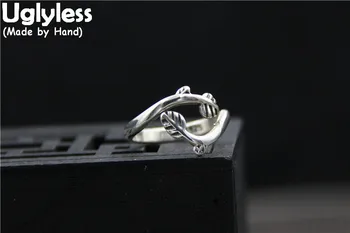 

Uglyless Real S 925 Sterling Silver Handmade Leaves Women Opening Rings Simple Fashion Korean Fine Jewelry Hollow Branch Bijoux