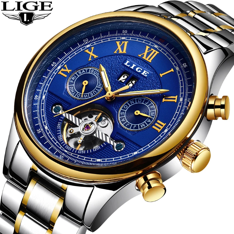 

2018 LIGE Mens Watches Top Luxury Brand Automatic Mechanical Business Fashion Watch Men Waterproof Clock Relogio Masculino+Box