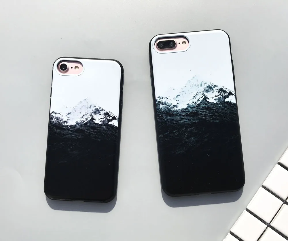 EKONEDA черный чехол ТПУ для iPhone 6 6S Plus чехол силиконовый морская волна Himalaya чехол горы для iPhone 7 8 Plus X XR XS Max чехол