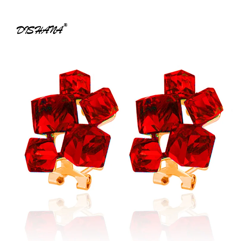 

Fashion Gold Color Square Stone Stud Earrings Red Green Austrian Crystal Earring For Women Wedding Party Fine Jewelry E0383-1