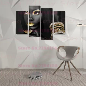

Egyptian Queen Beauty Black Woman Portrait Wall Art Canvas Print Golden Picture Painting for Office Hallway Home Wall Decor Gift