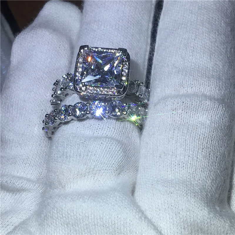 Choucong Винтажное кольцо Pave Установка 5А Циркон Cz 925 пробы серебро обручальное кольцо кольца набор для женщин Свадебные ювелирные изделия