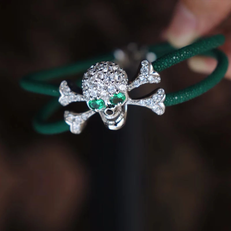 luxury stingray skull bracelet for men sterling silver skull stingray bracelet (4)