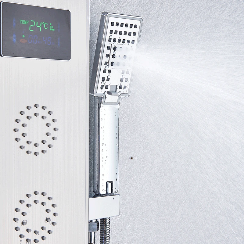 MYQualife, топ дизайн, светодиодная душевая панель, 5 функций, смеситель для душа для ванной, настенный, черный, холодный и горячий душ, колонка