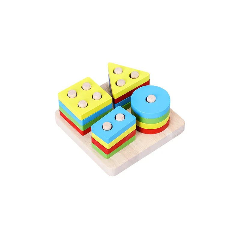 Early educational Toy Children's Wooden Toys Macarons Four Sets Of Columns Four Colors Shapes Matching Sets Of Columns - Цвет: 2