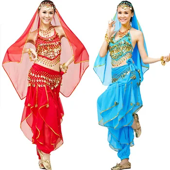 

4pcs Belly Dance Costume Bollywood Costume Indian Dress Bellydance Dress Gypsy Women Belly Dancing Costume Sets Tribal Skirt