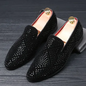 

2020 Fashion Casual Rhinestone Pointed Toe Flat Breathable Party Dress Shoes Men Formal Shoes Loafer Shoes Party Dress