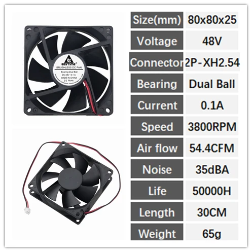 5 штук в партии 8025 DC 5 в 12 В 24 в 48 В 2Pin 80 мм 80x80x25 мм 8 см рукав/шар бесщеточный Радиатор Вентилятор охлаждения - Цвет лезвия: 48V Ball 2P