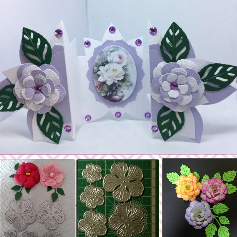 

Gowing 5Pcs/set Flower Backdop Stitched Metal Cutting Dies Stencil Scrapbook Album Embossing For diy Card Making Handcrafts Gift