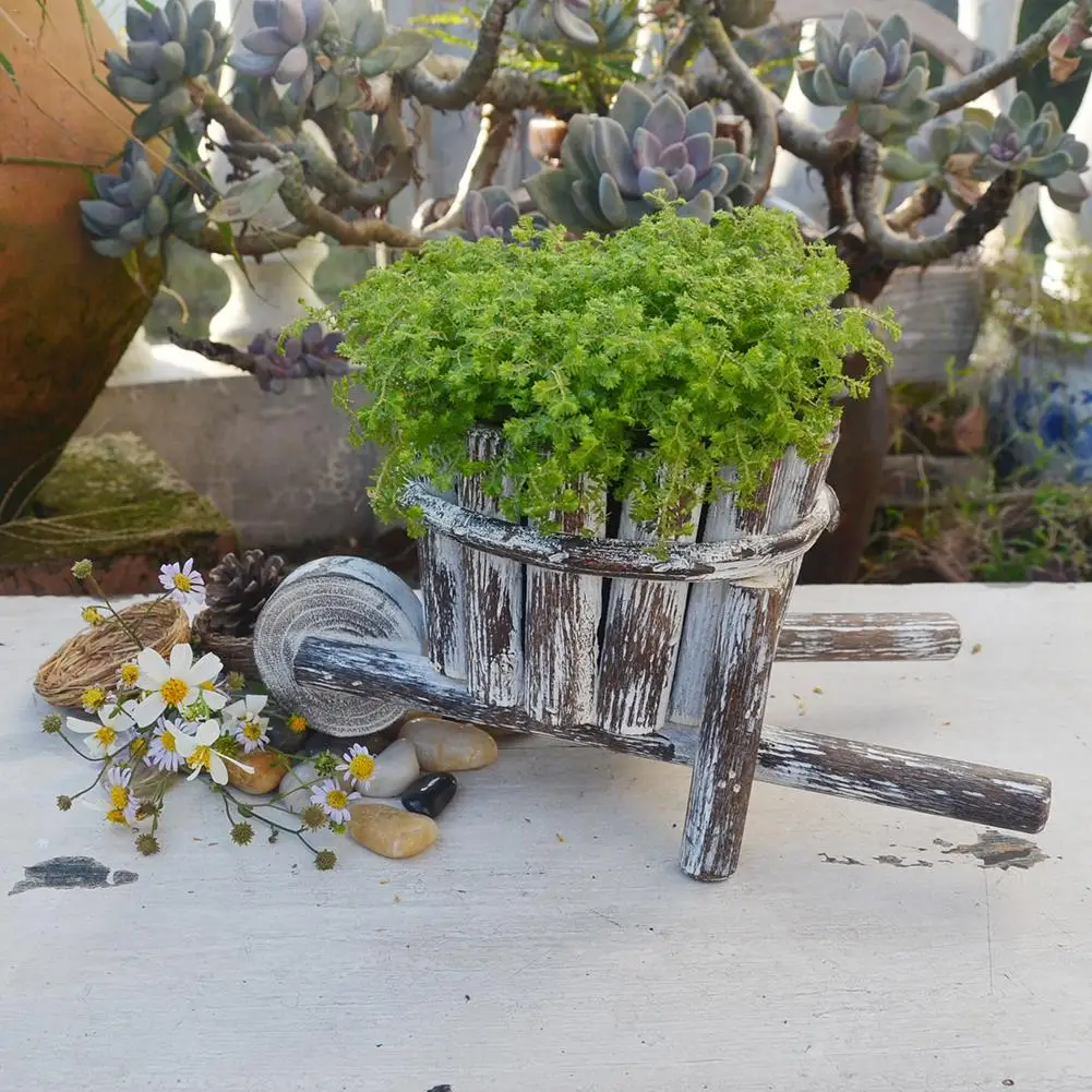 

Old-fashioned Flower Pot Anti-corrosion Wooden Wheelbarrow Flowerpot Tabletop Vintage Dry Flower Cart Holder Vase