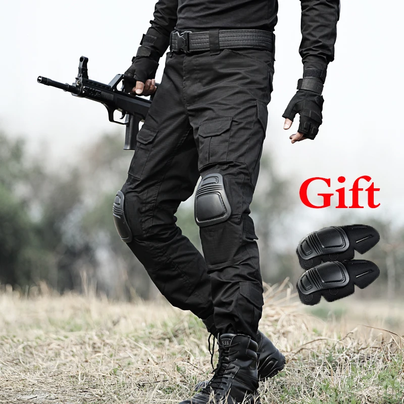 Black Tactical Combat With Knee Pads Hunting Ghillie Camouflage Pants ...