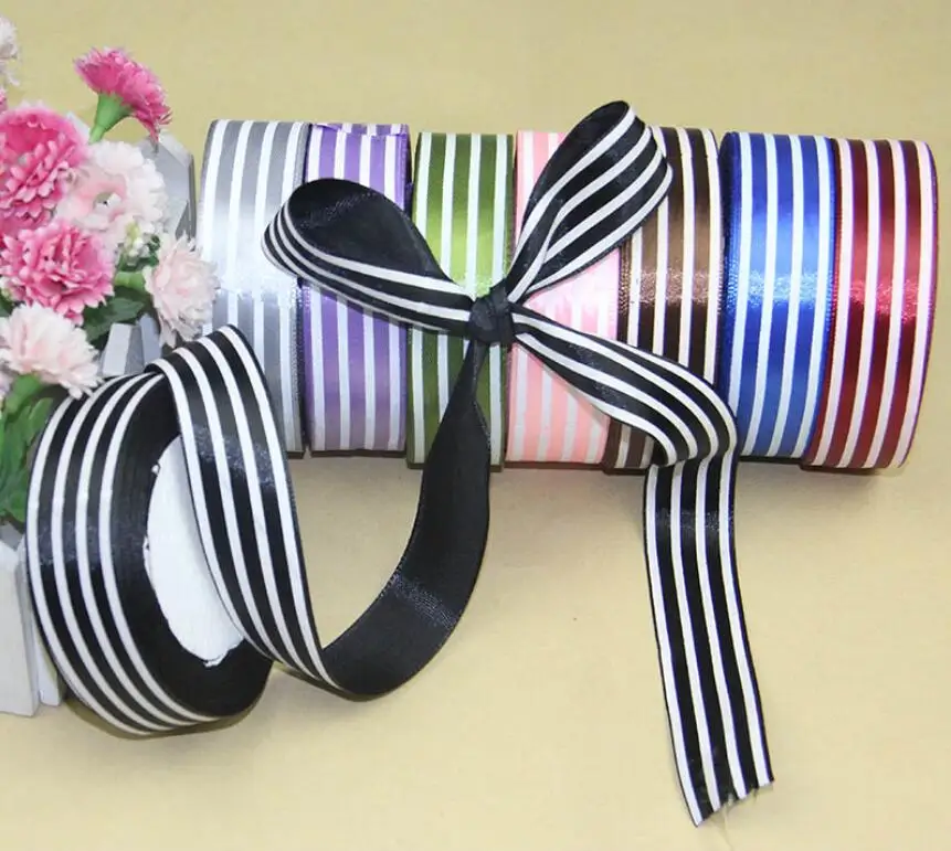 

(25Yards/lot) (25mm) Two Color Striped Satin Ribbon Christmas and Birthday Flower and Sweety Gifts Packaging Decoration Ribbons