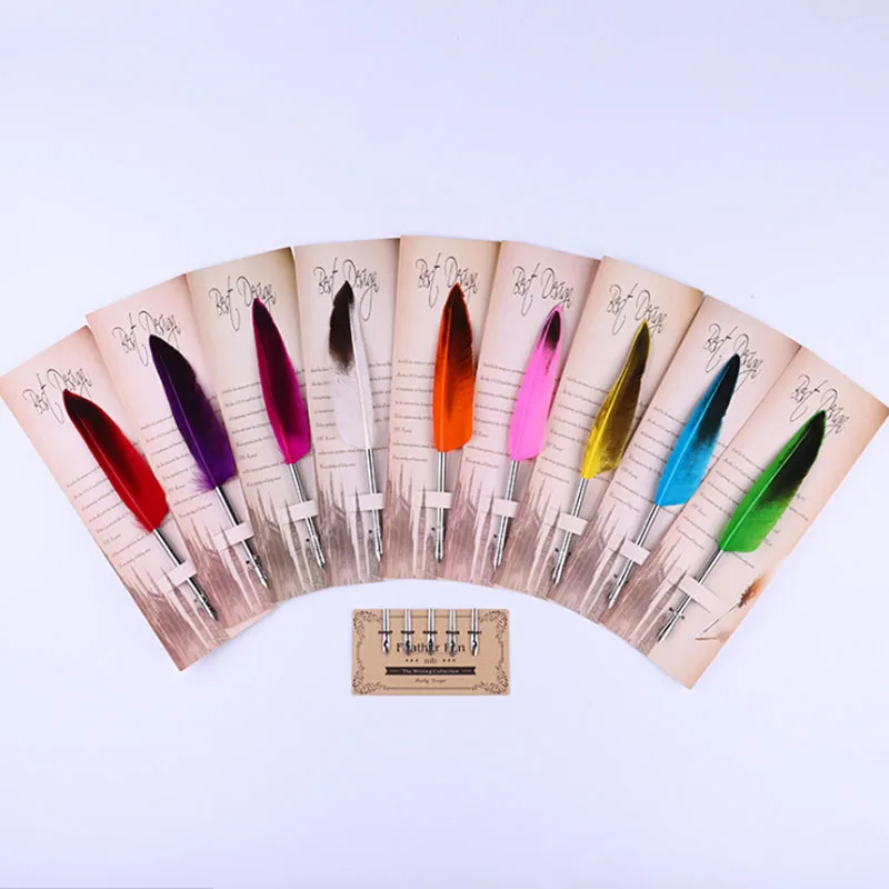 1 Set Hot Feather Dip Fountain Pen Chancery Quill Oblique Pens +5pcs