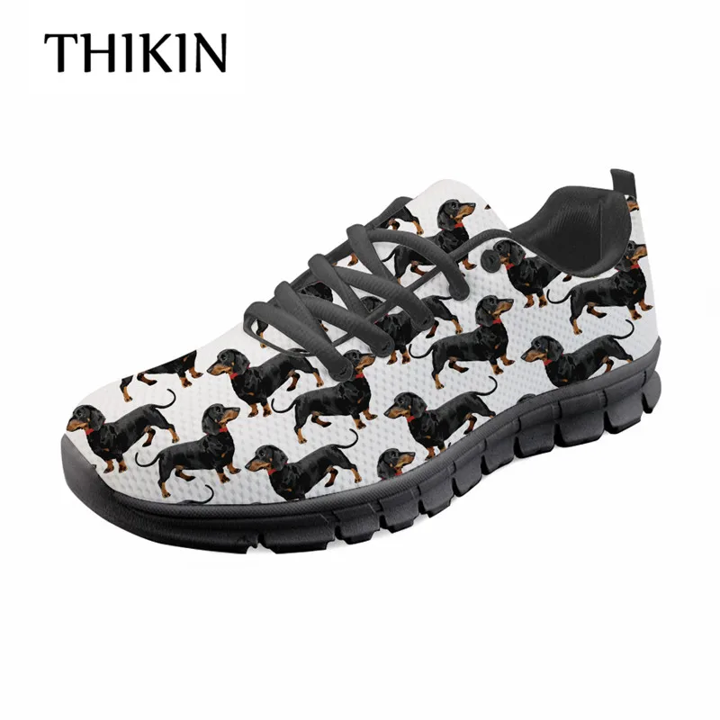

THIKIN Custom Women Sneakers Dachshund Dog 3D Print Lace Up Lightweight Flats Shoes Zapatos Breathable Mesh Mujer Girl