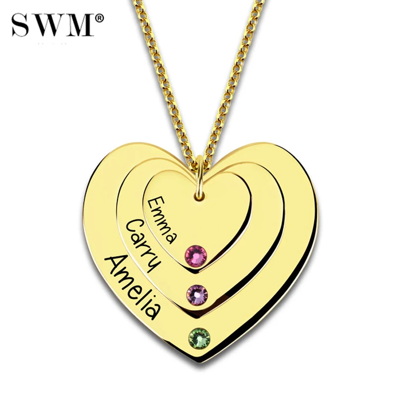 Costume Name Triple Love Heart Pendant Necklace Custom Letter Necklaces