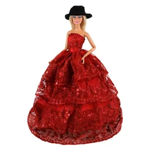 Handmade Red Fashion Wedding princess Dress For Barbie Doll Floral Doll Dress Clothes Clothing Multi Layers Dolls Accessories handmade pure white wedding gown with sequin copy pearl beads gorgeous dress limited edition clothes for barbie doll kurhn fr