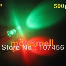 500 шт 3 мм мигающий красный/зеленый флэш-светодиодный 3 мм мигает красный/зеленый светодиодный 3 мм круглые прозрачные Bi-Цвет с красными вспышками Круглый/зеленая LED-лампа