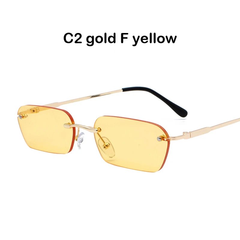 BANSTONE брендовые винтажные маленькие прямоугольные HD солнцезащитные очки для мужчин и женщин, очки без оправы, квадратные цветные линзы, Оттенки UV400 - Цвет линз: C2 gold F yellow