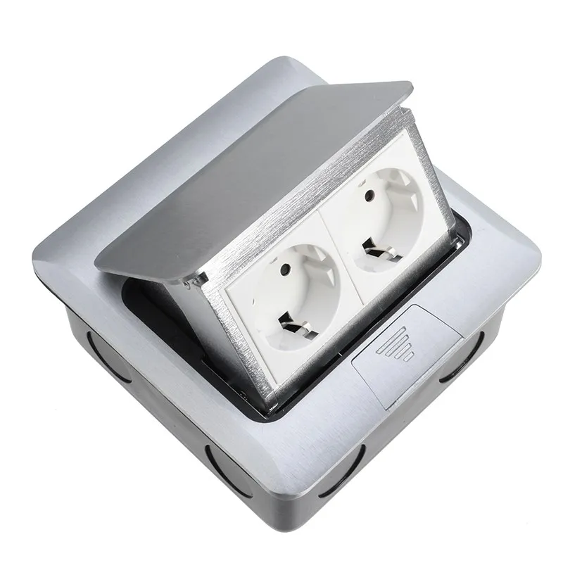 

Top Quality Aluminum Silver Panel EU Standard 2 Way Floor Socket Electrical Outlet Available Sockets