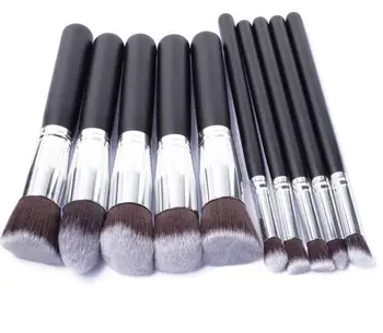 

200Sets/Lot 10pcs Silver/Golden Synthetic Kabuki Makeup Brush Set Cosmetics Foundation Blending Blush Tool Wholesale