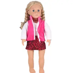 Делюкс Мода из 3 предметов костюмы куклы 1 жилет 1 футболка 1 красный юбки леопарда девушка Кукла Одежда для 18 дюймов куклы