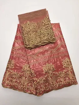 

7 Yards/lot! African lace fabric guinea bazin getzner Hot Sale in gold Peach High Quality African Bazin lace Fabric for wedding