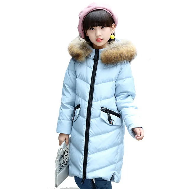 white duck down big girls winter coats size 14 8 10 6 fur hooded long