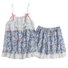 Новинка года, летние пижамы без рукавов, Азиатский/тег, сексуальные кружевные хлопковые Пижамные комплекты для женщин, спагетти ремень, без рукавов, пижамы, пижамы, AB109