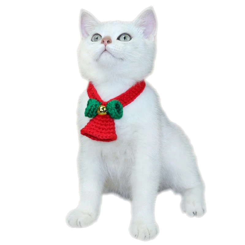 

Christmas Pet Cat Collar Handmade Knitted Collars With Bell Pet Dog Cat Bow Tie Pet Necklace Grooming Accessories For Puppy Cats