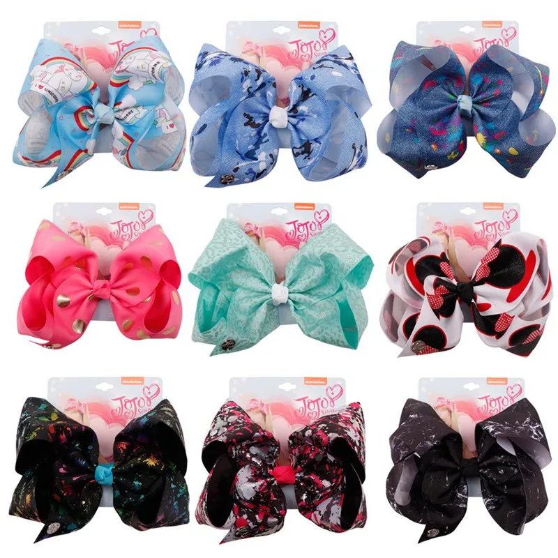

7" Clip Large Rainbow Unicorn Bow-knot Print Grosgrain Ribbon Hair Bows With Clip Kids Handmade Hair Accessory