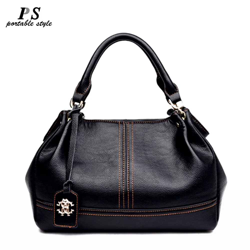 Black handbag women's genuine leather shoulder bag women's Ladies satchel messenger bags woman real leather tote bag