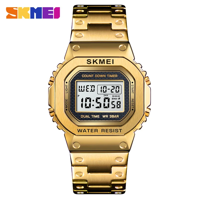 Relogio Masculino мужские часы электронные светодиодные цифровые часы ManTop Брендовые мужские часы водонепроницаемые часы мужские reloj hombre SKMEI - Цвет: Gold