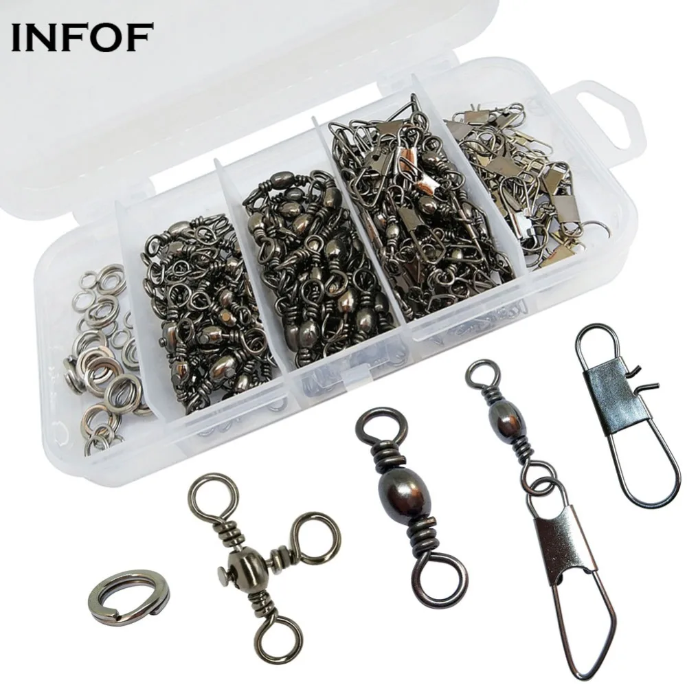 INFOF 190 pieces Swivel Assortment Fishing Swivels Snap Split Rings