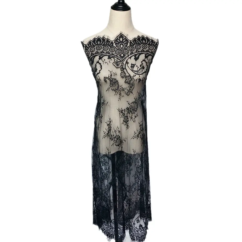 

Black Lace Fabric Cloth Flower Pattern Embroidered Wedding Gown Appliques Mesh Trims Sew On Patch For Dress DIY Decoration