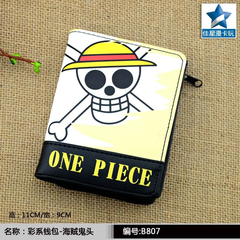 

Hot Anime One Piece PU Short Wallet/Zipper Purse Printed with Skull of Luffy for Collection or Cosplay
