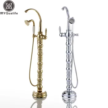 

Creative Design Brass Floor Stand Bath Tub Filler Bathtub Faucet Mixer Tap W/ Handheld Shower fashionable Tub Shower Set